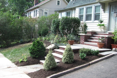 Brick front steps and entrance garden