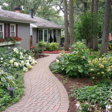 Brick Walk with Formal Garden