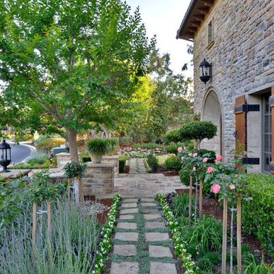 This is an example of a huge traditional partial sun side yard stone landscaping in San Diego for spring.