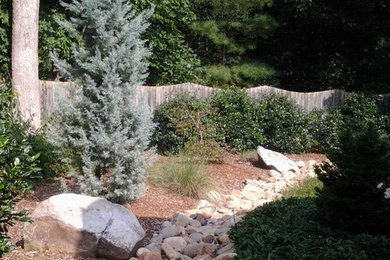 Design ideas for a mid-sized traditional partial sun backyard stone garden path in Raleigh.
