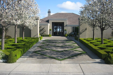 サクラメントにある高級な広い、春のトランジショナルスタイルのおしゃれな庭 (半日向、コンクリート敷き	) の写真