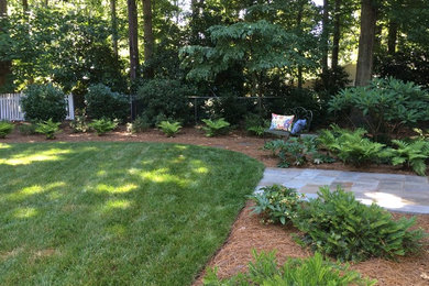 Inspiration for a large transitional partial sun backyard mulch landscaping in Other.