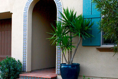 Пример оригинального дизайна: солнечный участок и сад среднего размера на переднем дворе в средиземноморском стиле с хорошей освещенностью