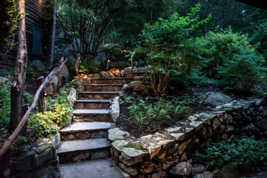 Photo of a medium sized rustic sloped fully shaded garden in New York with a garden path.