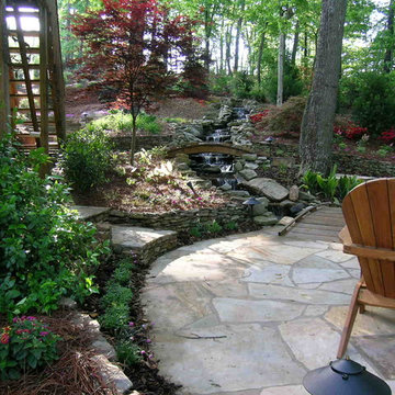 Cascading waterfall and flagstone patio