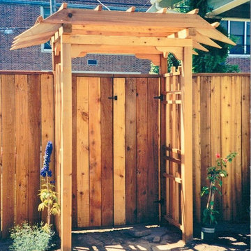 Cedar trellis, arbor and gate entry from front yard