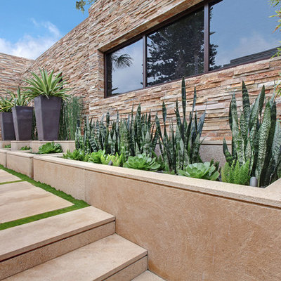 Design ideas for a large contemporary drought-tolerant and full sun backyard concrete paver landscaping in Orange County.