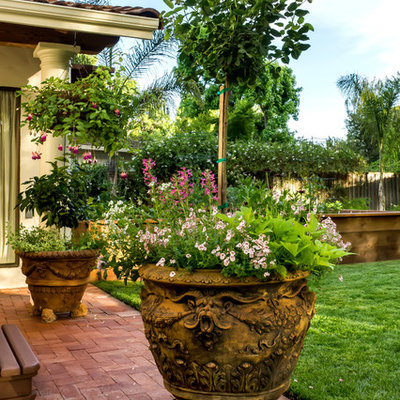 Inspiration for a mid-sized mediterranean full sun backyard brick landscaping in San Francisco for summer.