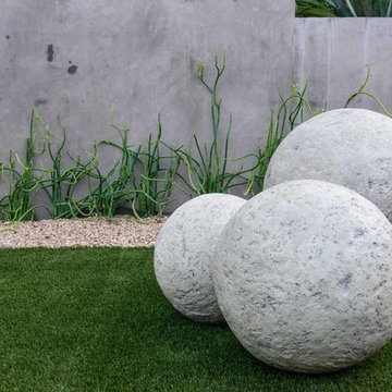 Concrete Garden Wall, Succulents and Modern Lawn Ornaments