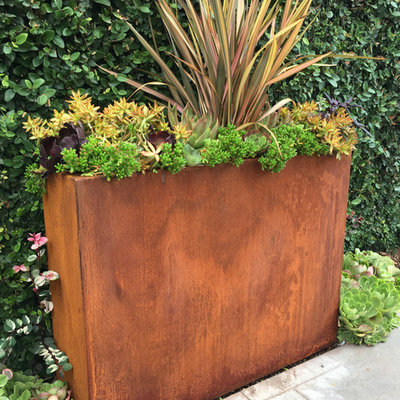 Design ideas for a mid-sized industrial backyard concrete paver landscaping in Other.