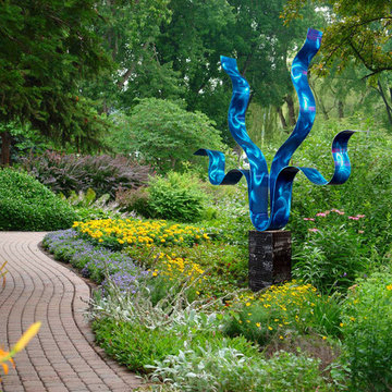 Contemporary Metal Outdoor Garden Sculpture - Reaching Out Blue by Jon Allen