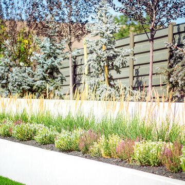 Ornamental Grasses And Retaining Walls In Modern Landscape