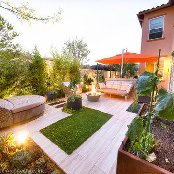 Cozy Backyard + Raised Container Vegetable Garden
