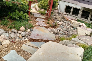 Photo of a small craftsman full sun side yard stone water fountain landscape in Other for summer.