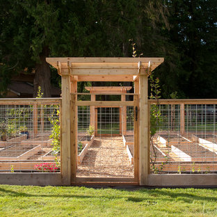 Rustic garden in Seattle with a vegetable patch.