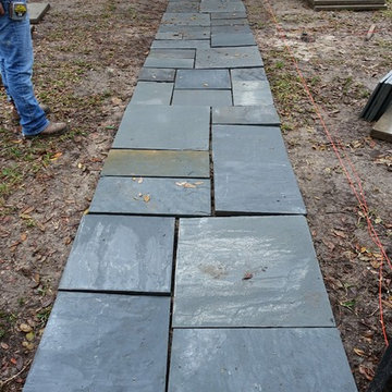 Curb Appeal with Pennsylvania Bluestone, Artifical Turf Path and Poolscape