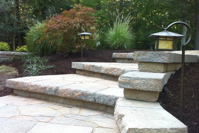 Curved Stone Steps with Lighting & Landscaping