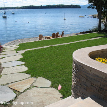 curved stone wall and terraces