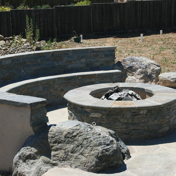 Custom Fire Pit w/ Surrounding Seat Wall Side View