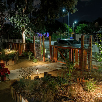 Custom Redwood fence and low voltage lighting.