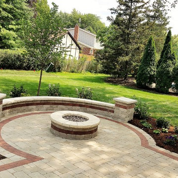 Custom Unilock Paver Patio, Firepit, Seat Wall and Landscaping Project