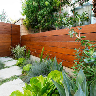 Mittelgroßer Moderner Garten mit Kamin und Betonplatten in Orange County