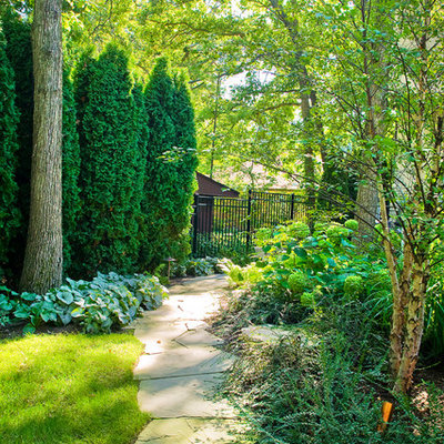 Photo of a traditional shade backyard stone landscaping in Chicago.