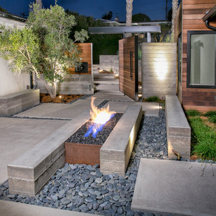 Mittelgroßes Modernes Garten im Innenhof mit Kamin und direkter Sonneneinstrahlung in San Diego