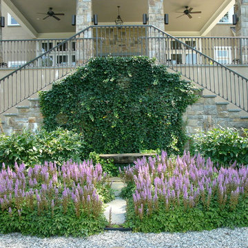 Double-Sided Stone Stairs with Ivy, Astilbe & Peonies