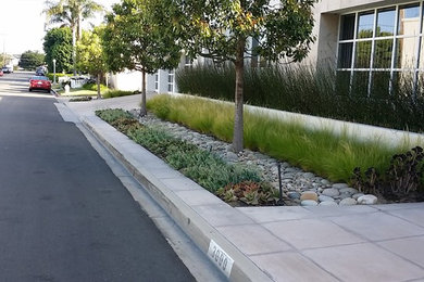 Photo of a mid-sized mediterranean front yard garden path in Orange County.