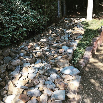 Dry Riverbed/Drainage/Mossrock Accent Walls/Low Voltage Lighting