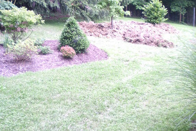 This is an example of a mid-sized traditional shade hillside mulch landscaping in Other for summer.
