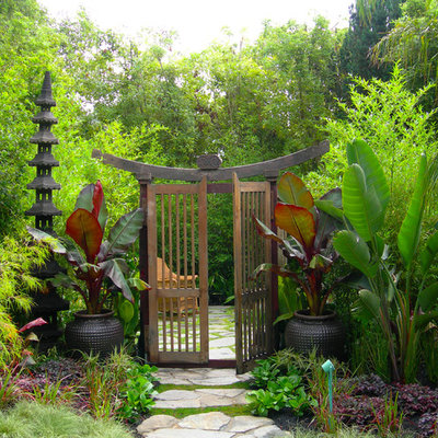 Inspiration for an asian backyard stone landscaping in San Francisco.