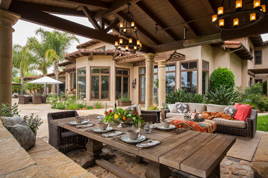 Inspiration for a large mediterranean backyard patio remodel in San Diego