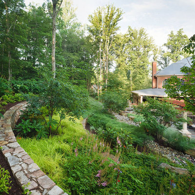 Design ideas for a mid-sized traditional backyard stone landscaping in DC Metro.