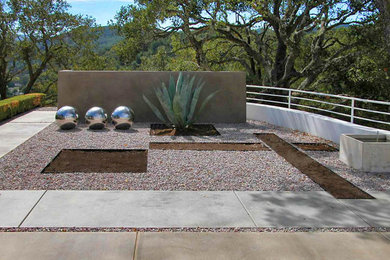 Photo of a modern backyard concrete paver landscaping in San Francisco with a fire pit.