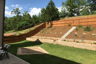 Inspiration for a mid-sized farmhouse partial sun backyard mulch formal garden in Atlanta.