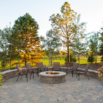 Fire Pit and Planters, Pine Trees, Spruce Trees, and Birch Trees