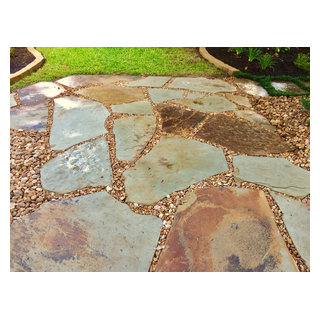 Flagstone and River Rock Sitting Area - Rustic - Landscape - Austin ...