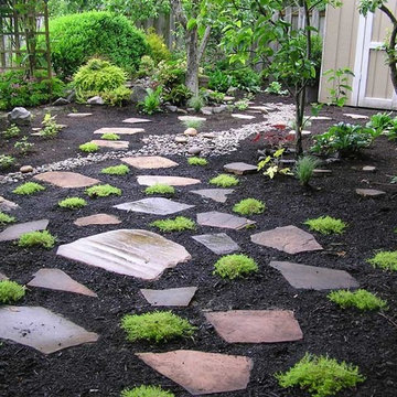 Flagstone path with dry creek bed