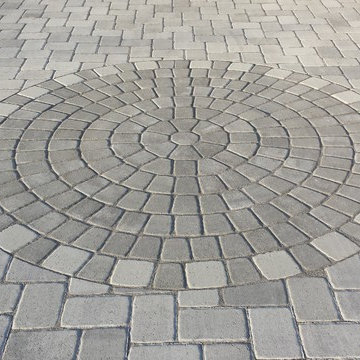 Flagstone Patio and Paver Driveway w/ Circle Pattern