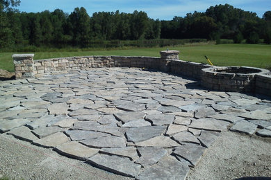 Flagstone Patio with Firepit and Seatwall