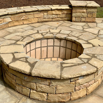 Flagstone walk, Flagstone Patio, Stacked Stone Firepit, Stacked Stone Seat Wall