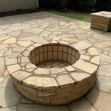 Flagstone walk, Flagstone Patio, Stacked Stone Firepit, Stacked Stone Seat Wall