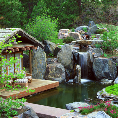 Design ideas for an asian waterfall in Denver with decking.