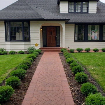 Formal Front Yard with Red Brick Pavers & Boxwood