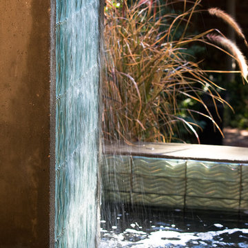 Formal Glass-tiled Waterfall and Pond
