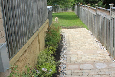 Inspiration for a mid-sized traditional shade side yard brick garden path in Toronto for spring.