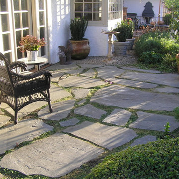 French Patio & Slate Stepping Stones and Garden Walk With Trellis