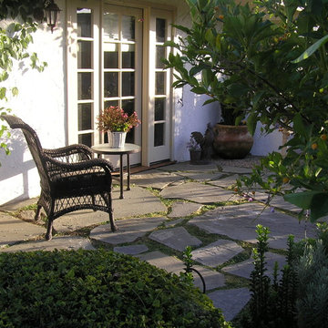 French Patio & Slate Stepping Stones and Garden Walk With Trellis